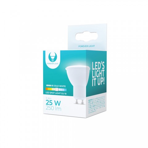 LED lempa GU10 220V 3W (25W) 6000K 250lm šaltai balta Forever Light
